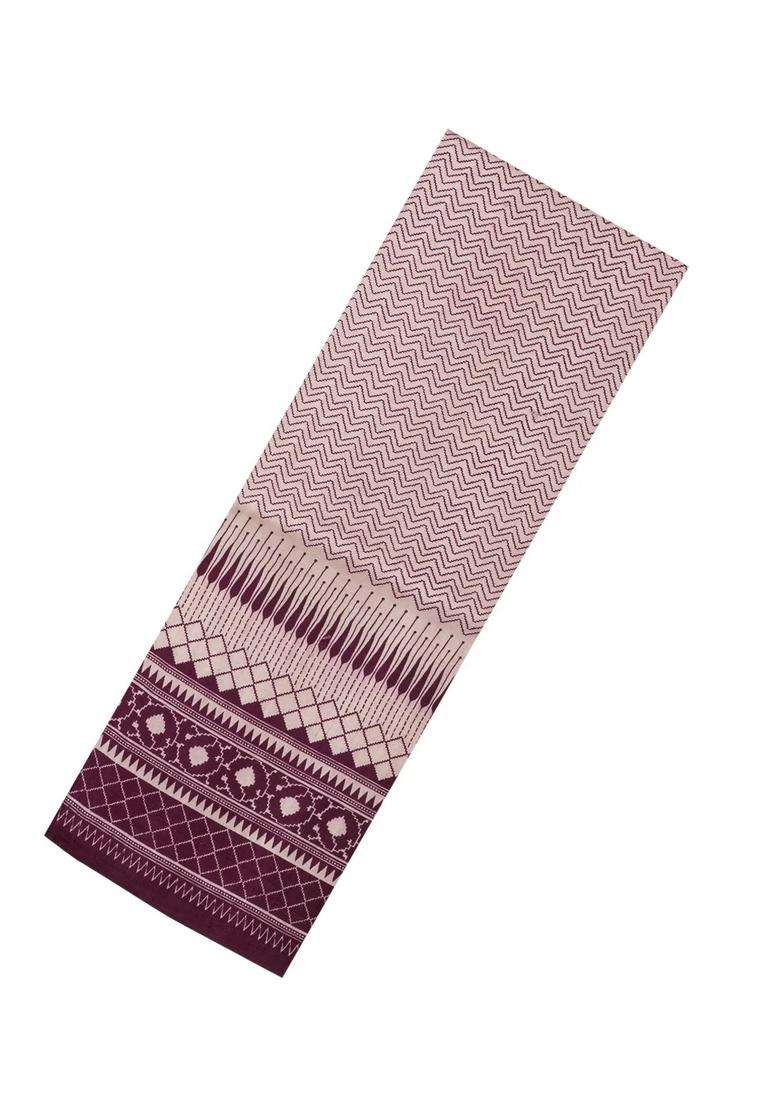 Light Peach Woven Tussar Silk Saree With Printed Chevron Motifs For Women - Indya