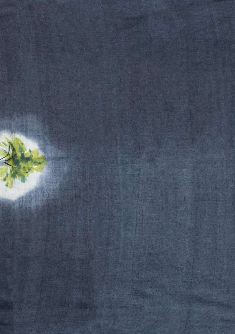 Cyan Woven Tussar Silk Saree With Printed Landscape Motifs For Women - Indya
