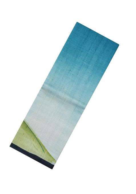 Cyan Woven Tussar Silk Saree With Printed Landscape Motifs For Women
