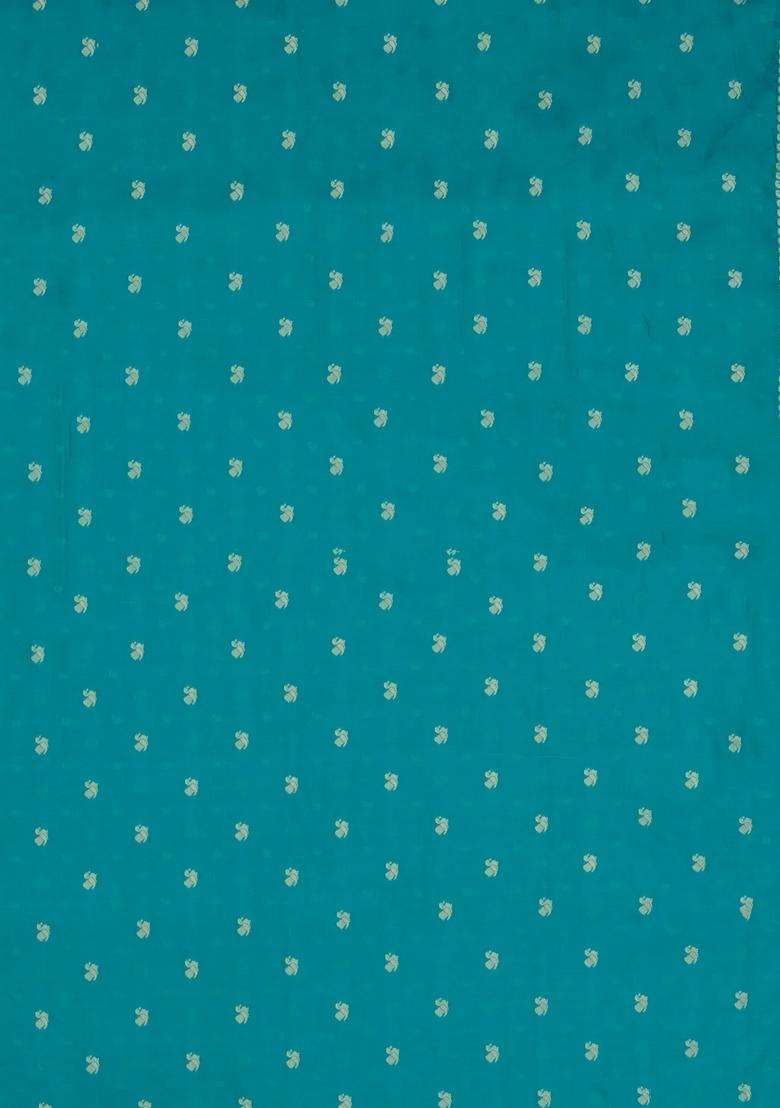Turquoise Woven Synthetic Dupion Art Silk Saree With Floral Vine Motifs With Buttas And Brocade Design For Women - Indya
