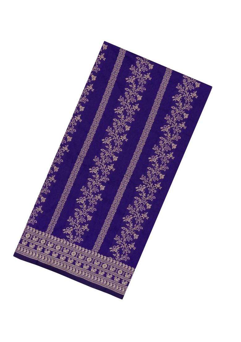 Blue Woven Synthetic Dupion Art Silk Saree With Floral Vine Motifs With Buttas And Brocade Design For Women - Indya