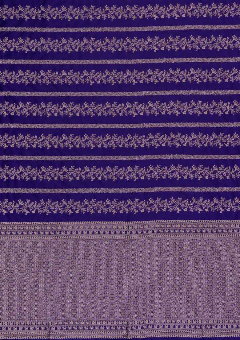 Blue Woven Synthetic Dupion Art Silk Saree With Floral Vine Motifs With Buttas And Brocade Design For Women - Indya