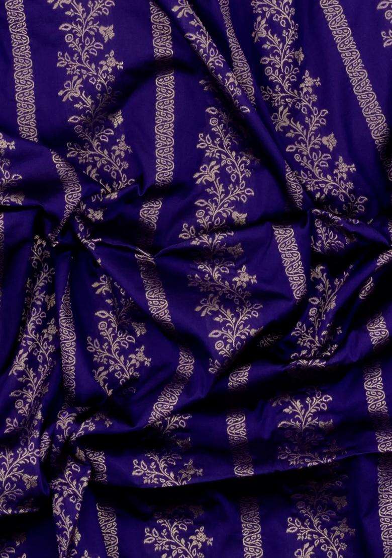 Blue Woven Synthetic Dupion Art Silk Saree With Floral Vine Motifs With Buttas And Brocade Design For Women - Indya