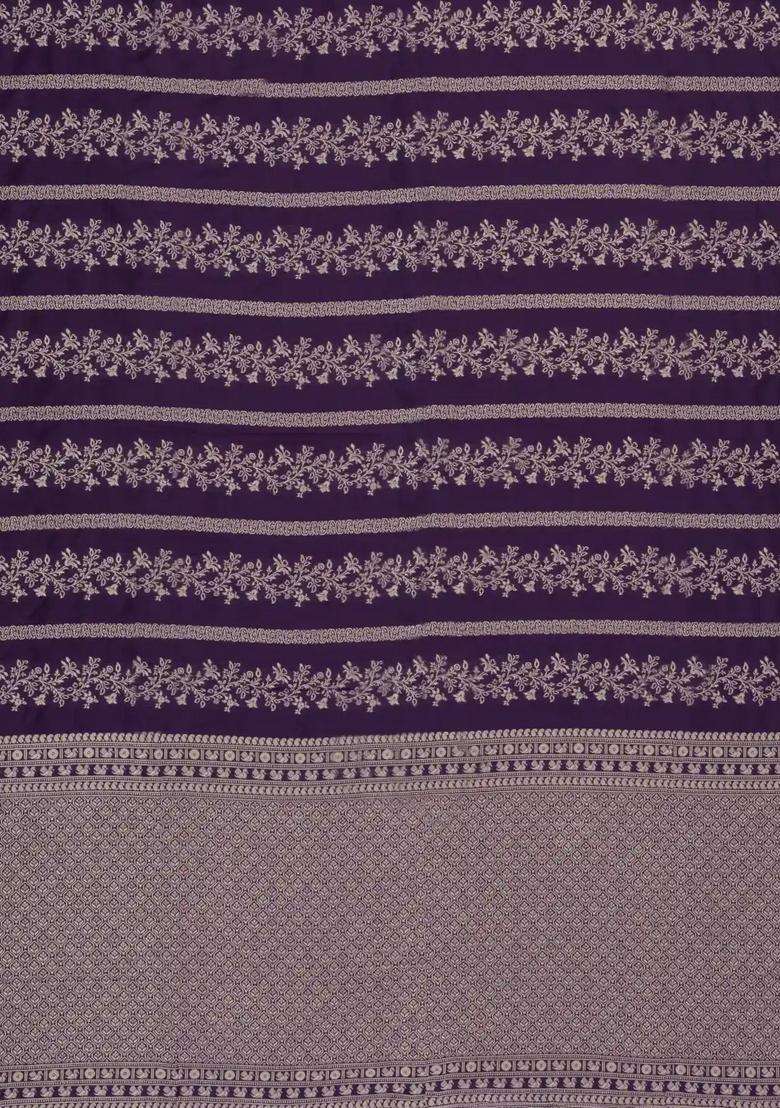 Violet Woven Synthetic Dupion Art Silk Saree With Floral Vine Motifs With Buttas And Brocade Design For Women - Indya