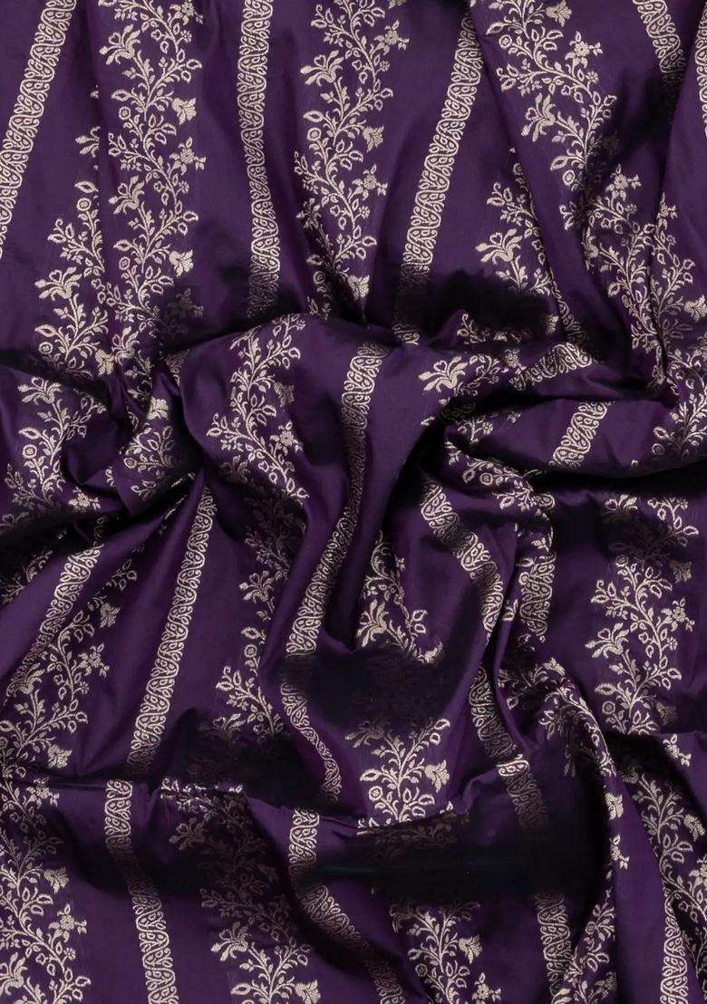Violet Woven Synthetic Dupion Art Silk Saree With Floral Vine Motifs With Buttas And Brocade Design For Women - Indya