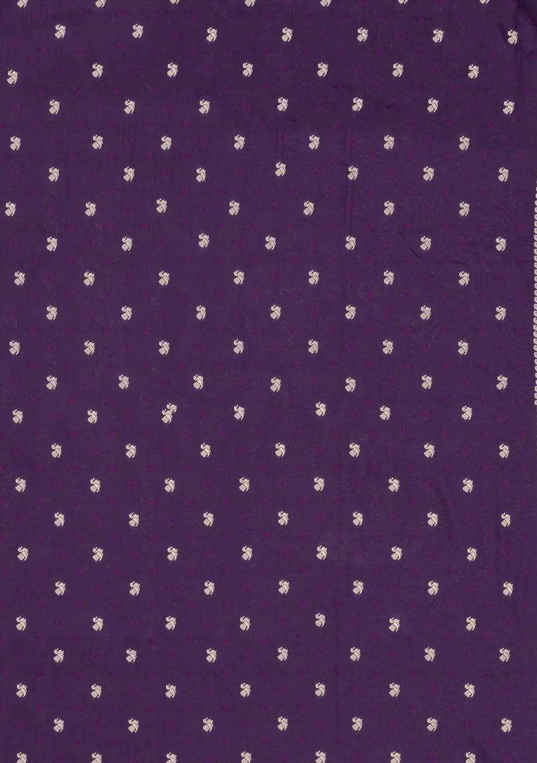 Violet Woven Synthetic Dupion Art Silk Saree With Floral Vine Motifs With Buttas And Brocade Design For Women - Indya