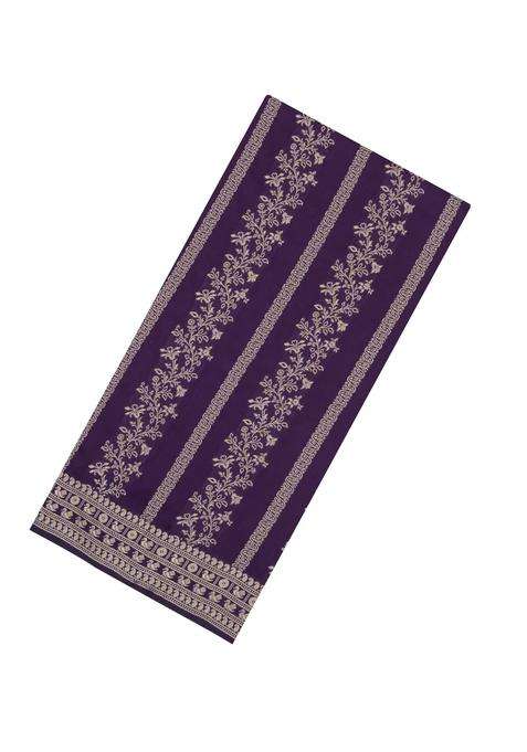 Violet Woven Synthetic Dupion Art Silk Saree With Floral Vine Motifs With Buttas And Brocade Design For Women