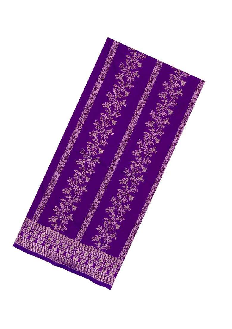 Purple Woven Synthetic Dupion Art Silk Saree With Floral Vine Motifs With Buttas And Brocade Design For Women - Indya