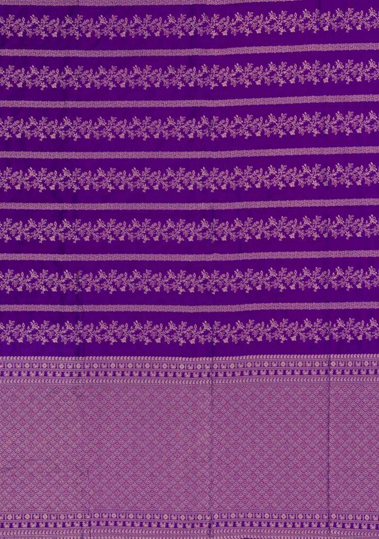 Purple Woven Synthetic Dupion Art Silk Saree With Floral Vine Motifs With Buttas And Brocade Design For Women - Indya