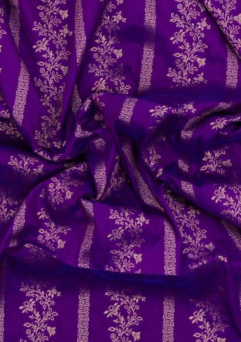 Purple Woven Synthetic Dupion Art Silk Saree With Floral Vine Motifs With Buttas And Brocade Design For Women - Indya