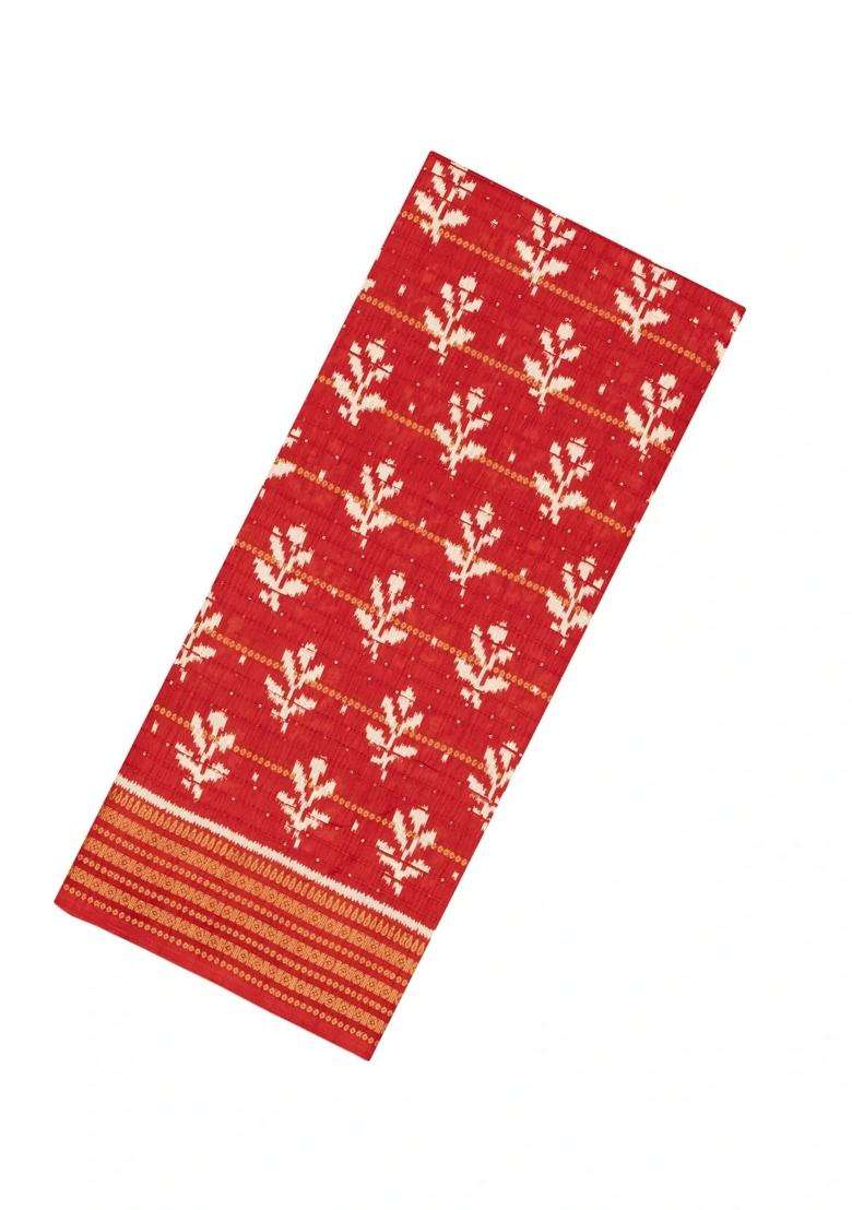 Red Printed Synthetic Dola Silk Saree With Zari Border For Women - Indya