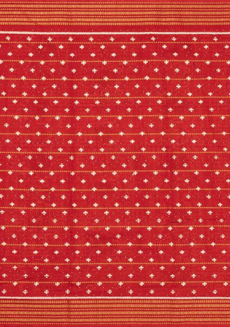 Red Printed Synthetic Dola Silk Saree With Zari Border For Women - Indya