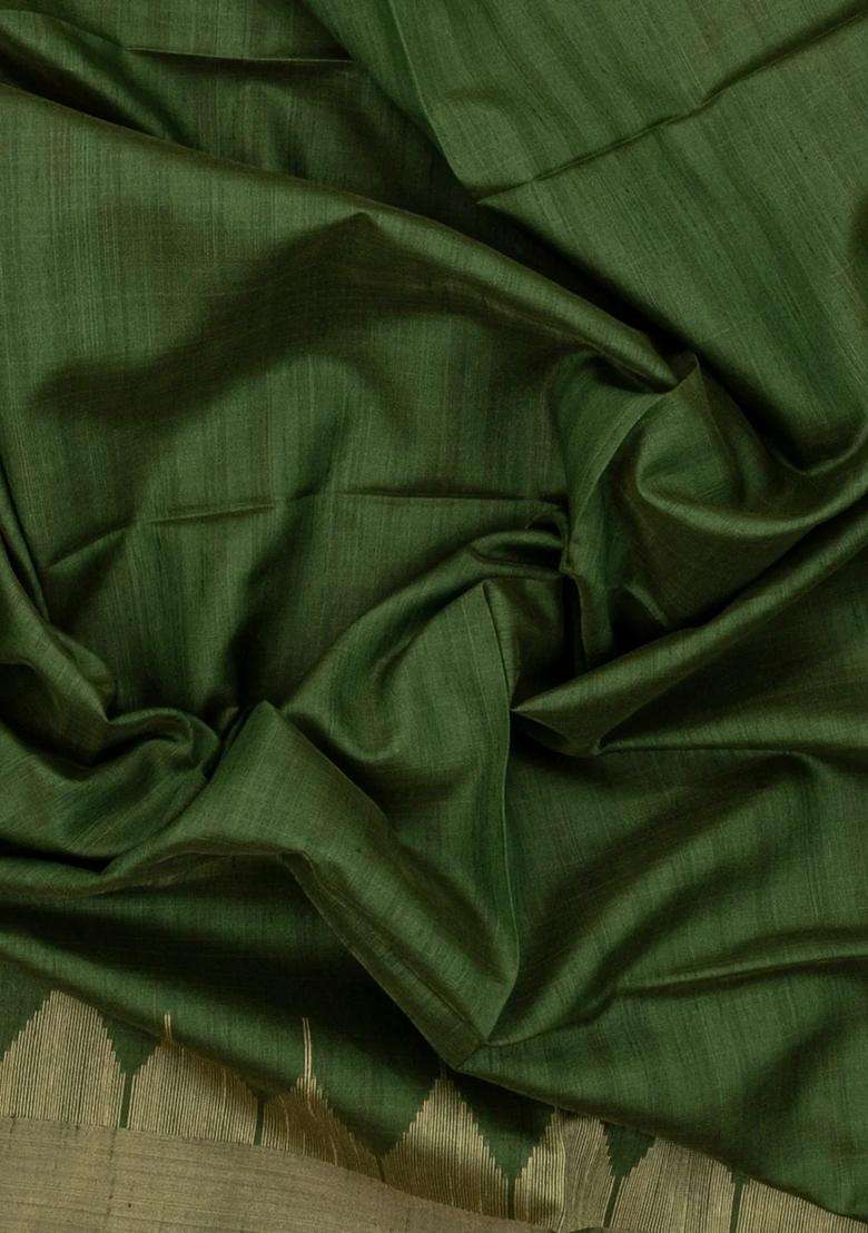 Green Printed Art Dupion Art Silk Saree With Madhubani Pallu For Women - Indya