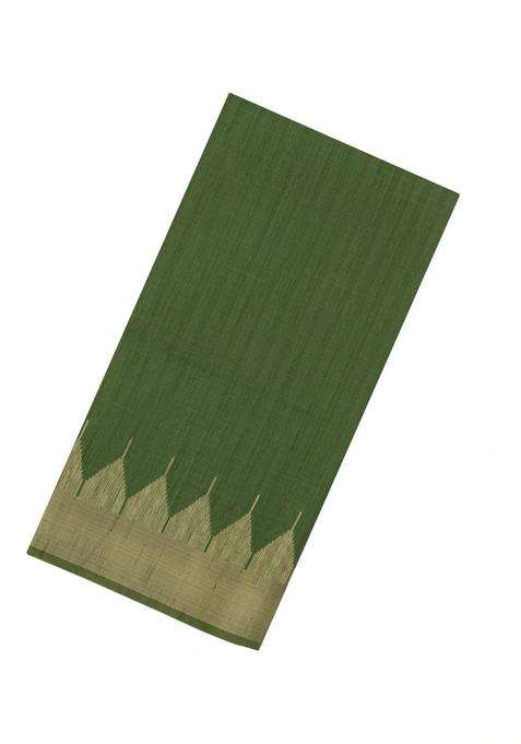 Green Printed Art Dupion Art Silk Saree With Madhubani Pallu For Women