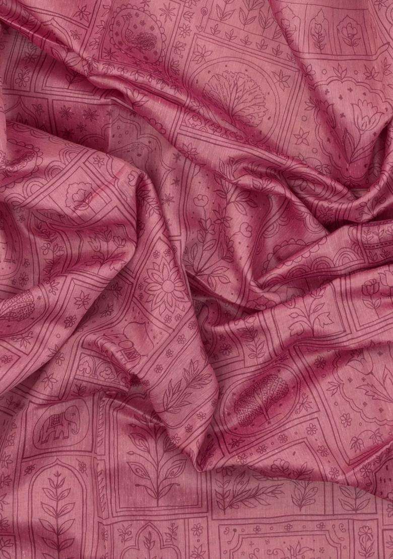 Peach Printed Art Dupion Art Silk Saree With Contrast Border For Women - Indya