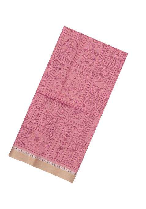 Peach Printed Art Dupion Art Silk Saree With Contrast Border For Women