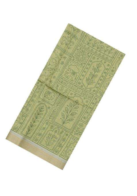 Lime Green Printed Art Dupion Art Silk Saree With Contrast Border For Women