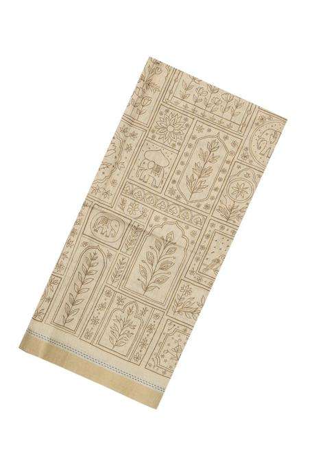 Beige Printed Art Dupion Art Silk Saree With Contrast Border For Women