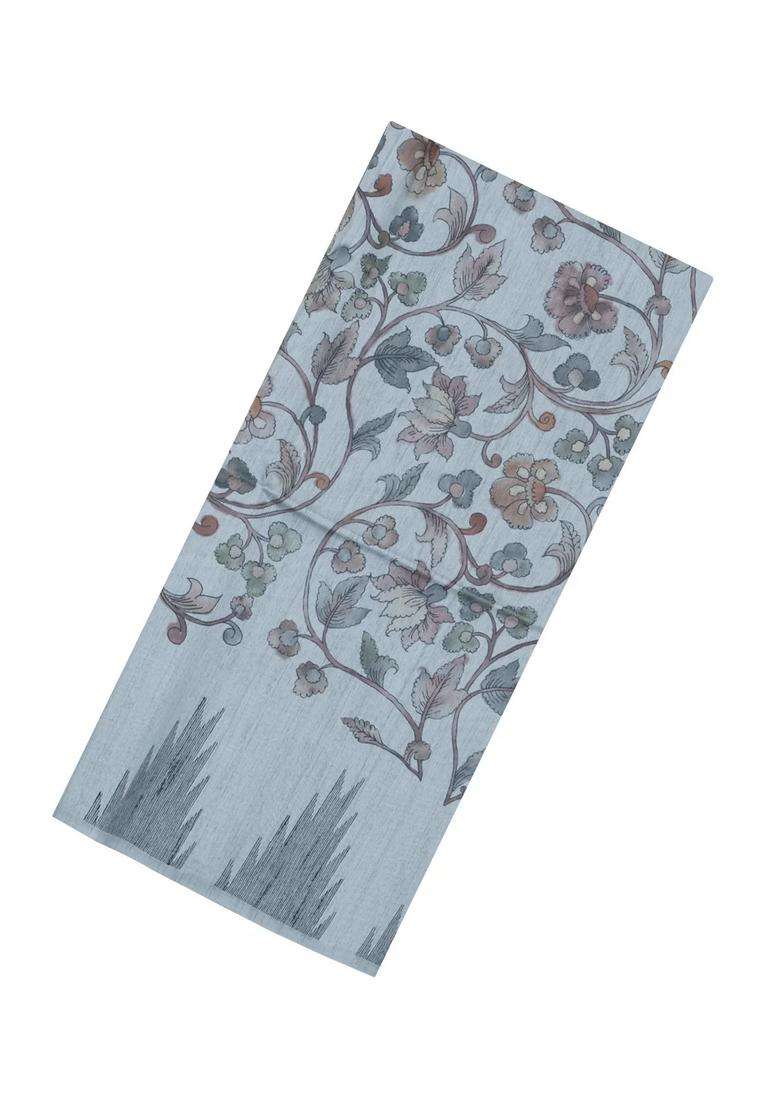 Grey Printed Art Dupion Art Silk Saree With Printed Temple Border For Women - Indya