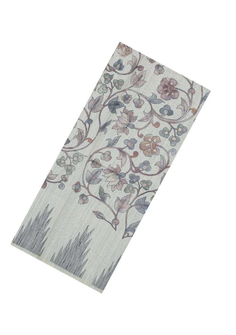 Off White Printed Art Dupion Art Silk Saree With Printed Temple Border For Women - Indya