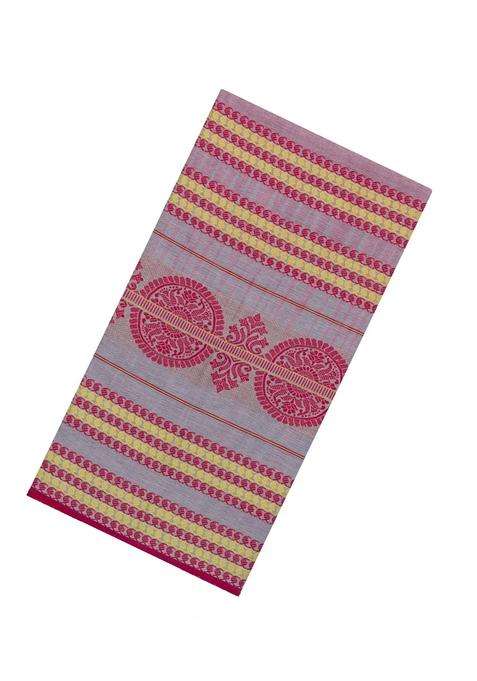 Dusty Pink Handloom Bengal Cotton Saree With Floral Border With Traditional Woven Design For Women