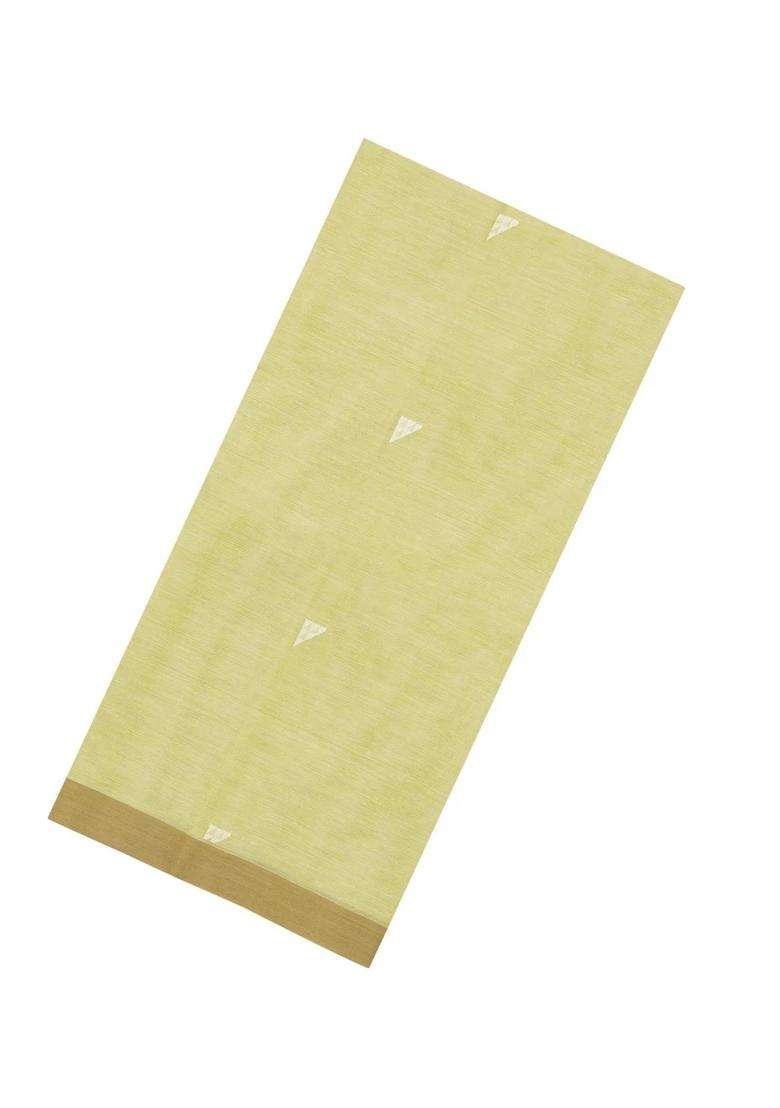 Lime Green Handloom Bengal Cotton Saree With Triangle Motifs With Buttas And Brocade Design For Women - Indya