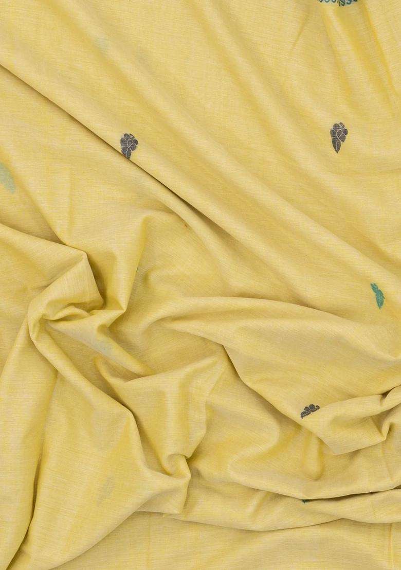 Yellow Handloom Bengal Cotton Saree With Floral Buttas With Buttas And Brocade Design For Women - Indya