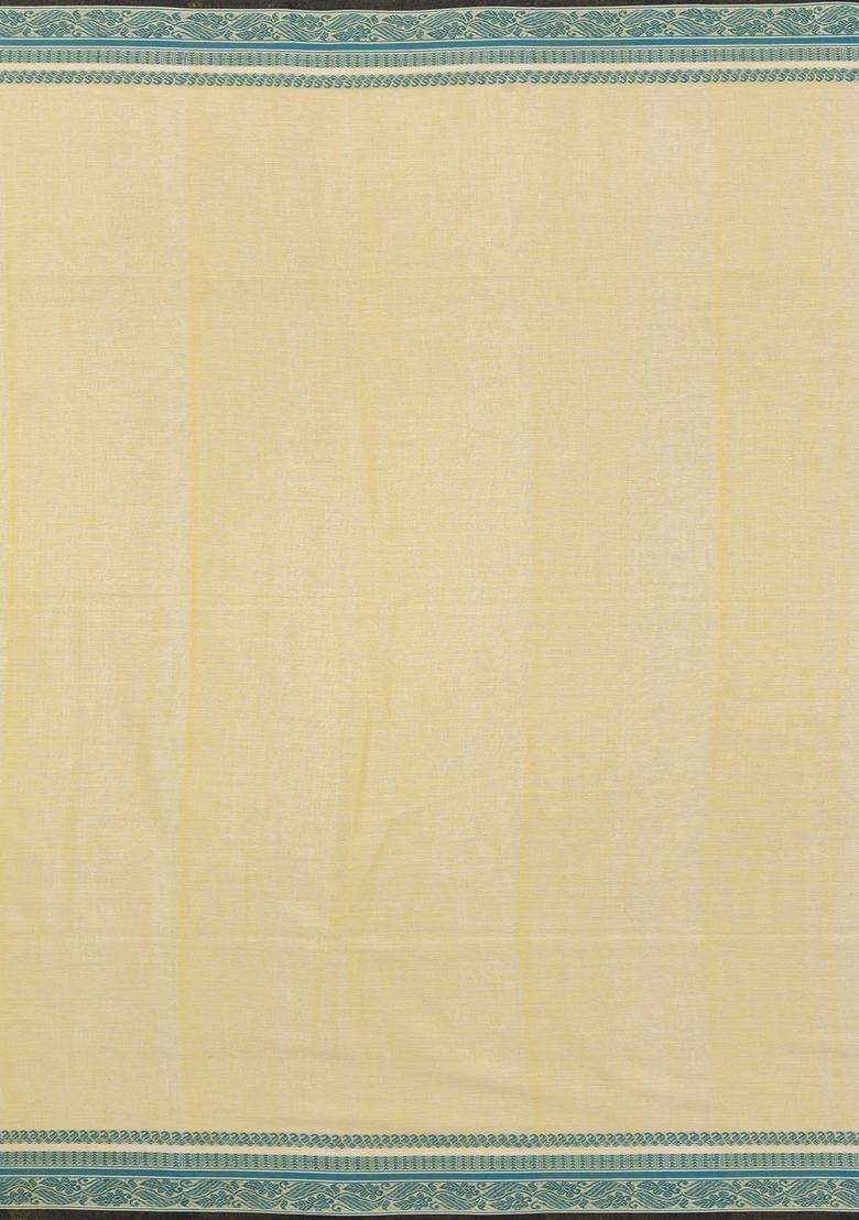 Yellow Handloom Bengal Cotton Saree With Floral Buttas With Buttas And Brocade Design For Women - Indya