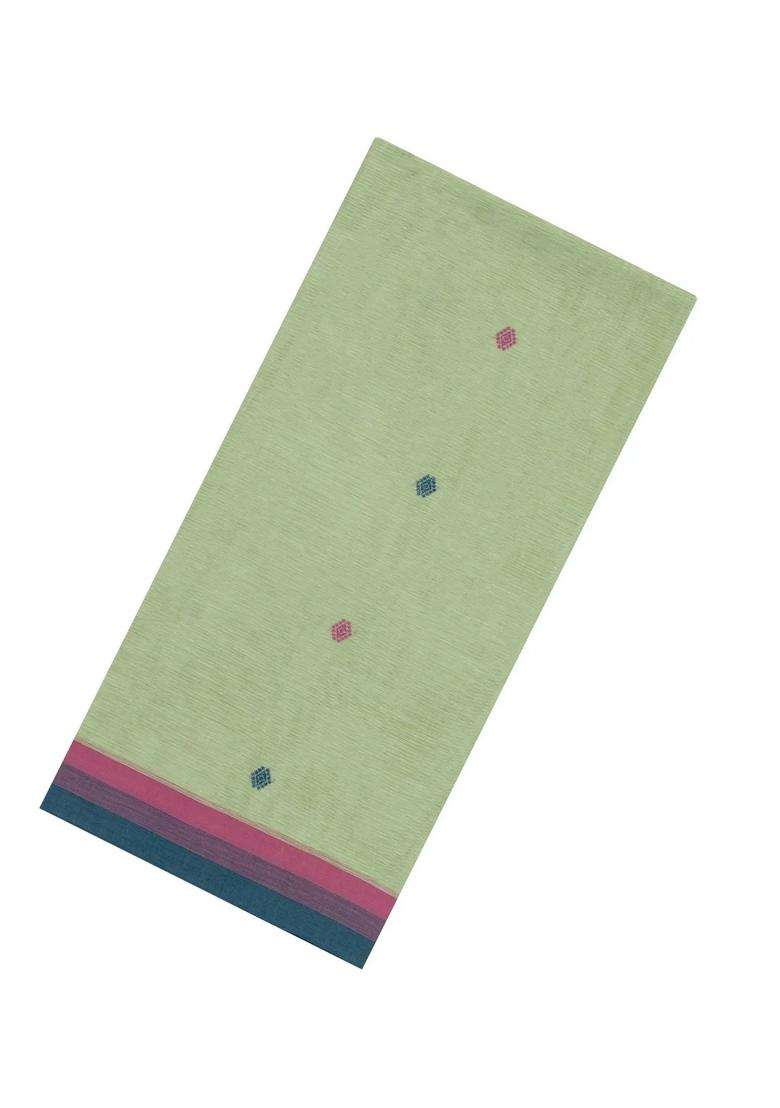 Mint Green Handloom Bengal Cotton Saree With Floral Motifs With Buttas And Brocade Design For Women - Indya
