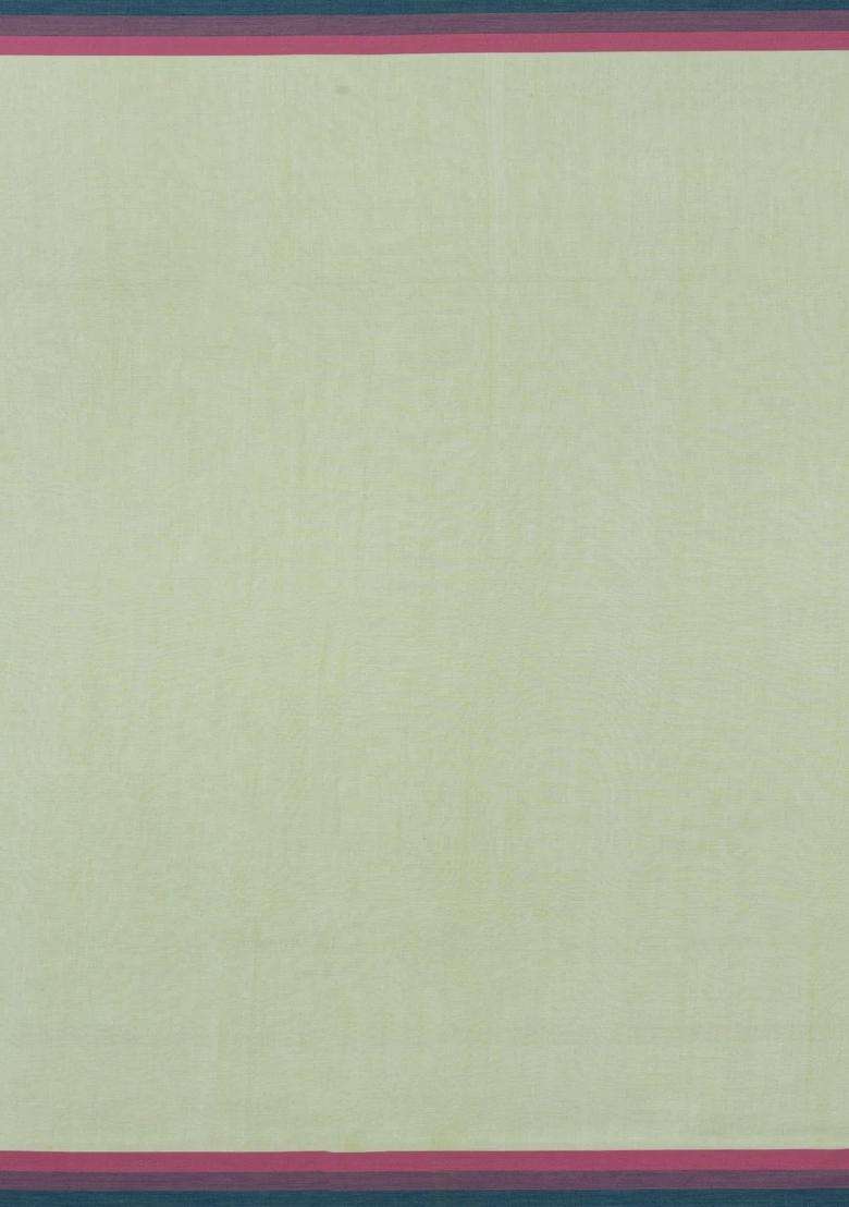 Mint Green Handloom Bengal Cotton Saree With Floral Motifs With Buttas And Brocade Design For Women - Indya