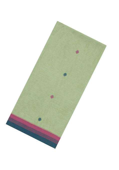 Mint Green Handloom Bengal Cotton Saree With Floral Motifs With Buttas And Brocade Design For Women