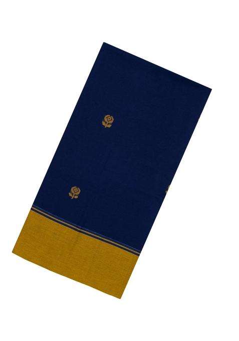 Dark Blue Handloom Bengal Cotton Saree With Floral Buttas With Buttas And Brocade Design For Women
