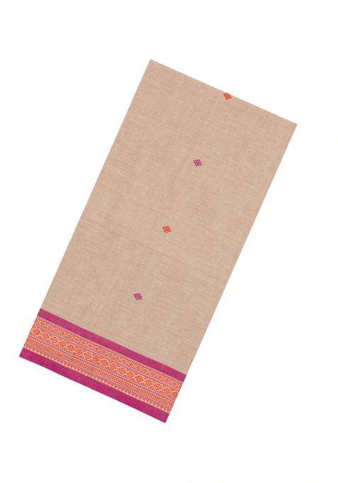 Taupe Handloom Bengal Cotton Saree With Floral Motifs With Buttas And Brocade Design For Women