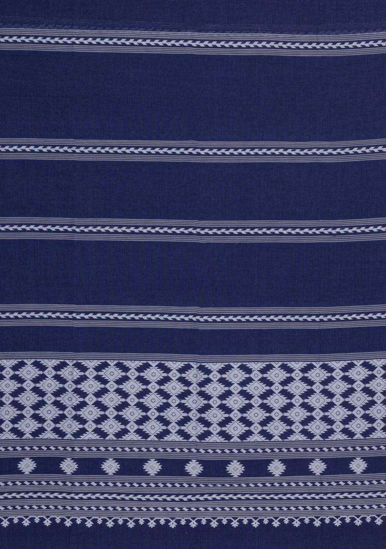 Violet Handloom Bengal Cotton Saree With Stripes With Checks And Stripes Design For Women - Indya