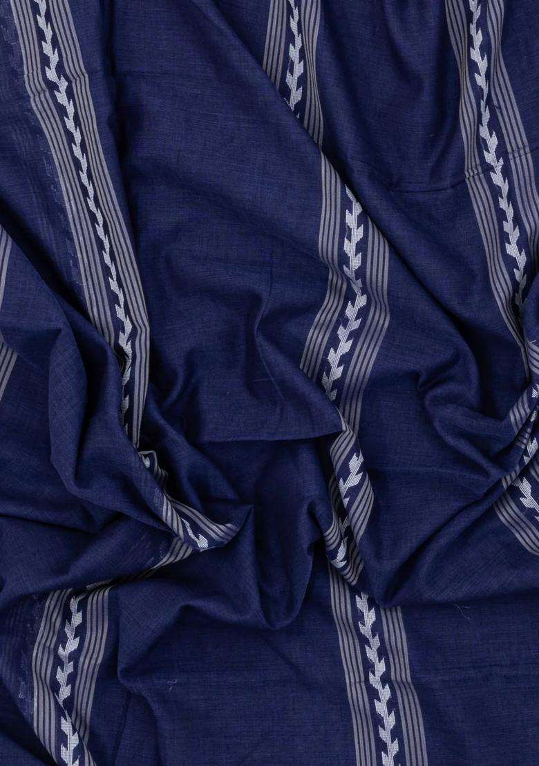 Violet Handloom Bengal Cotton Saree With Stripes With Checks And Stripes Design For Women - Indya