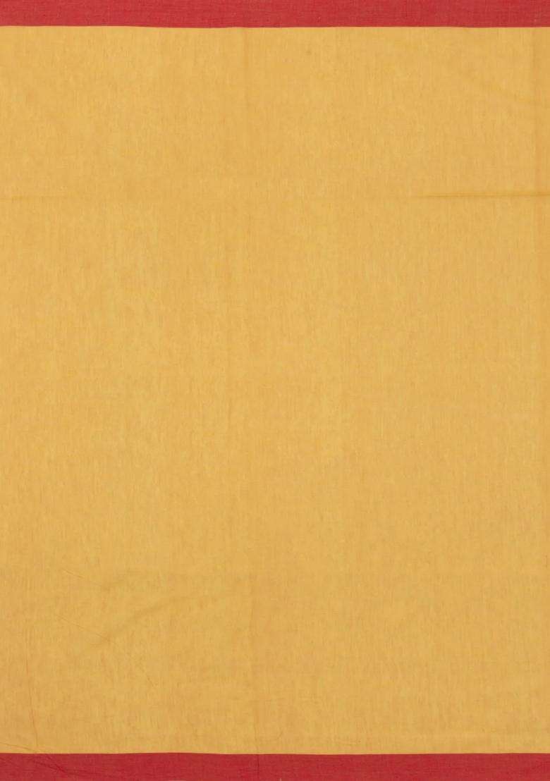 Yellow Handloom Bengal Cotton Saree With Stripes With Checks And Stripes Design For Women - Indya