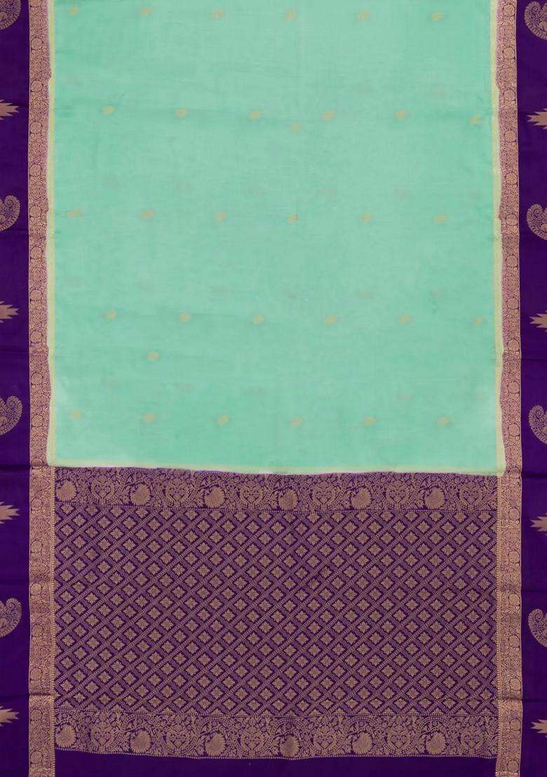 Aquamarine Woven Art Crepe Saree With Buttas Contrast Border With Buttas And Brocade Design For Women - Indya