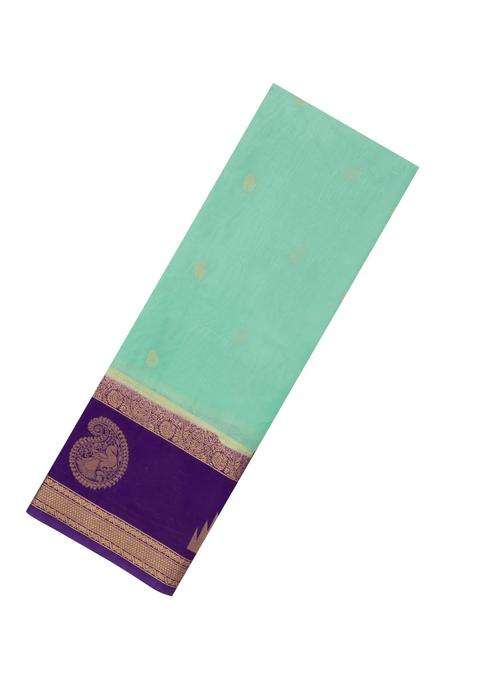 Aquamarine Woven Art Crepe Saree With Buttas Contrast Border With Buttas And Brocade Design For Women