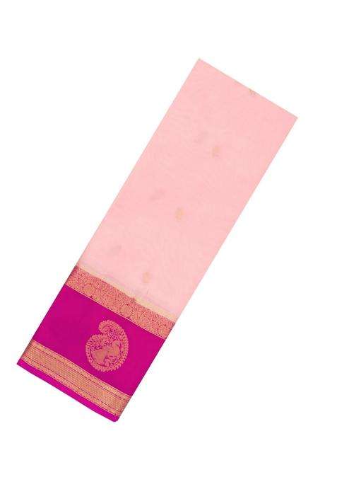 Baby Pink Woven Art Crepe Saree With Buttas Contrast Border With Buttas And Brocade Design For Women
