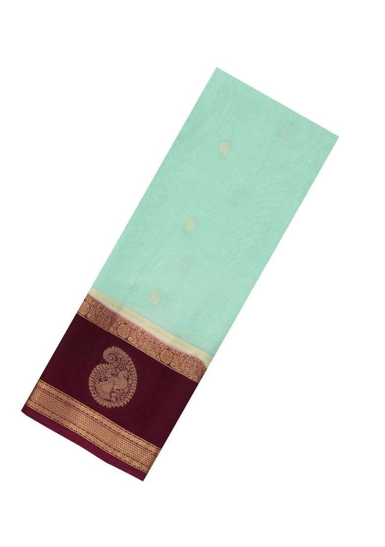 Aquamarine Woven Art Crepe Saree With Buttas Contrast Border With Buttas And Brocade Design For Women - Indya