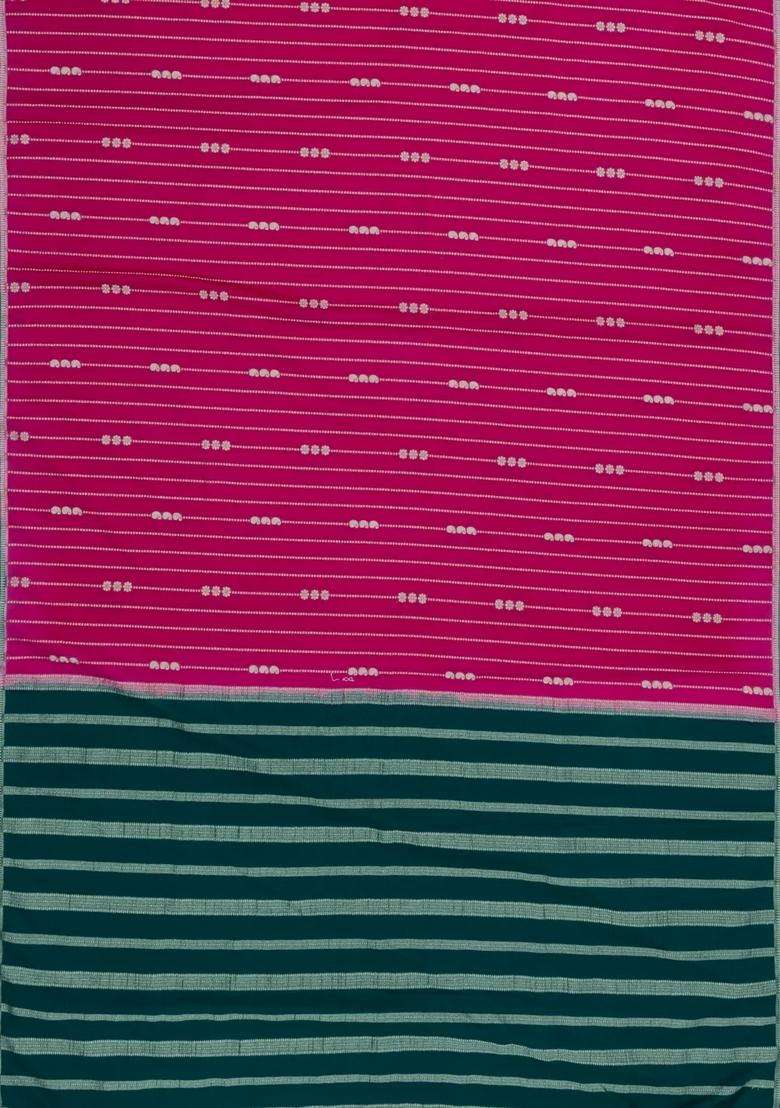 Magenta Woven Art Crepe Saree With Zari Stripes Contrast Border With Checks And Stripes Design For Women - Indya