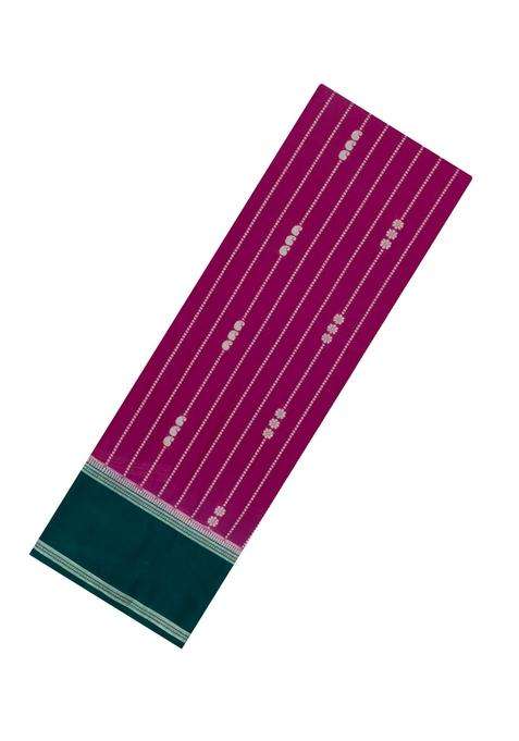 Magenta Woven Art Crepe Saree With Zari Stripes Contrast Border With Checks And Stripes Design For Women