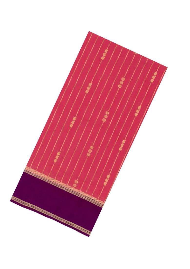 Peach Woven Art Crepe Saree With Zari Stripes Contrast Border With Checks And Stripes Design For Women - Indya