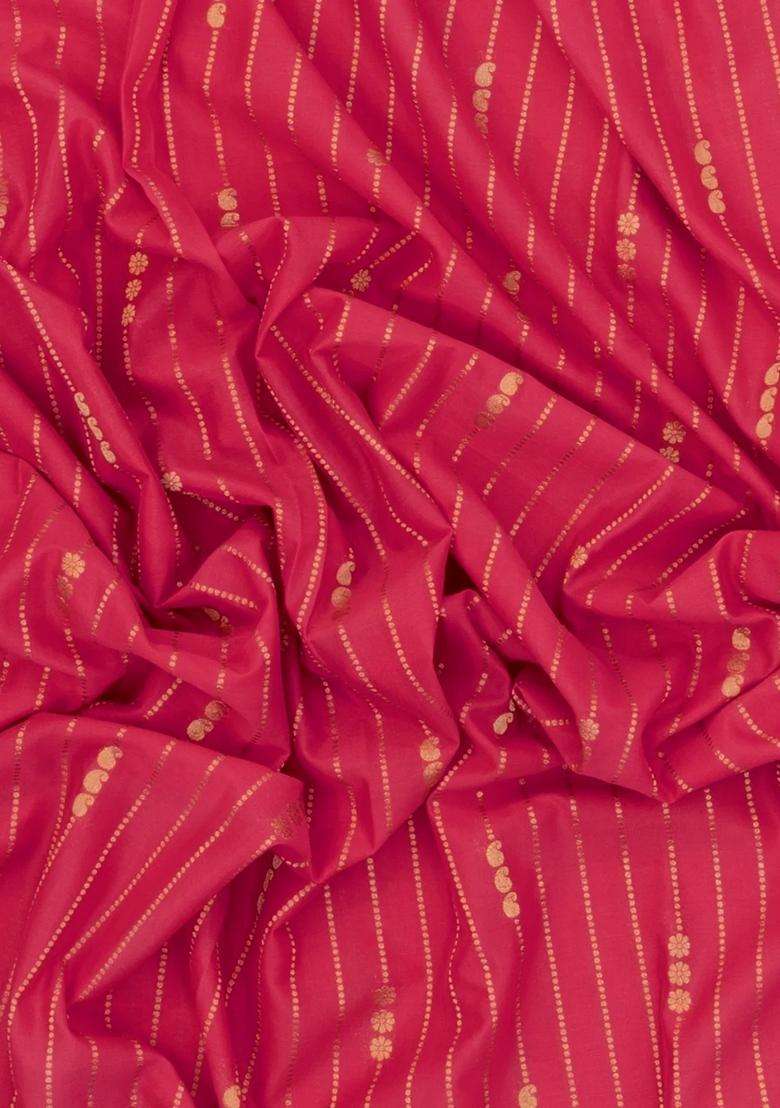 Peach Woven Art Crepe Saree With Zari Stripes Contrast Border With Checks And Stripes Design For Women - Indya