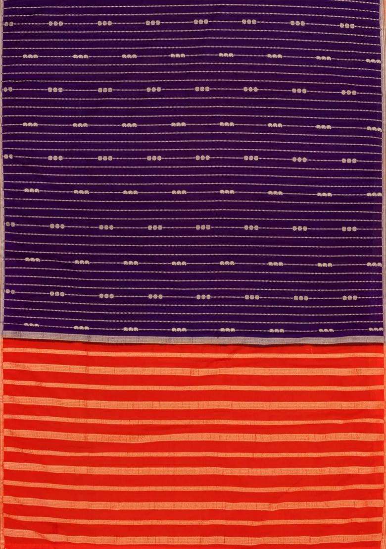 Violet Woven Art Crepe Saree With Zari Stripes Contrast Border With Checks And Stripes Design For Women - Indya