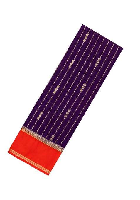 Violet Woven Art Crepe Saree With Zari Stripes Contrast Border With Checks And Stripes Design For Women