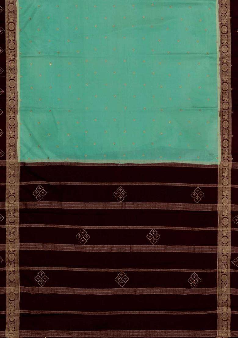 Aquamarine Woven Art Crepe Saree With Stone Work Contrast Border With Embroidered Design For Women - Indya