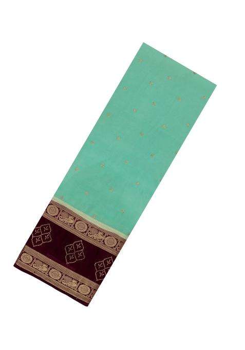 Aquamarine Woven Art Crepe Saree With Stone Work Contrast Border With Embroidered Design For Women