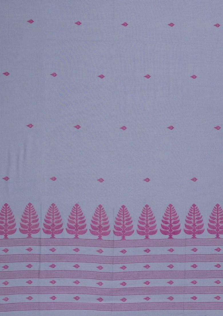 Grey Handloom Bengal Cotton Saree With Buttas With Buttas And Brocade Design For Women - Indya