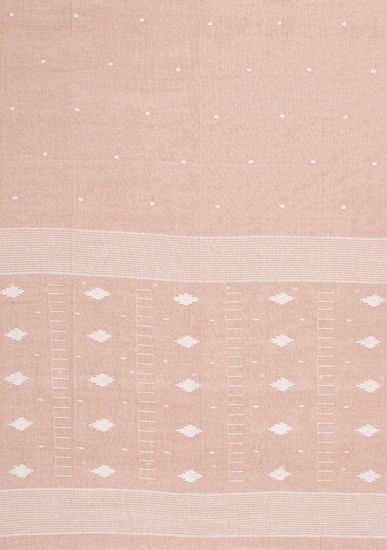 Taupe Handloom Bengal Cotton Saree With Coin Buttas With Buttas And Brocade Design For Women - Indya